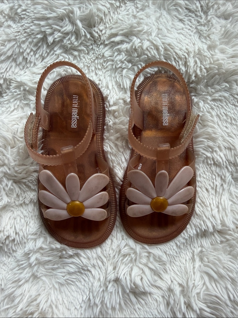 Mini Melissa Brown Sandals with Pink Daisy Accent